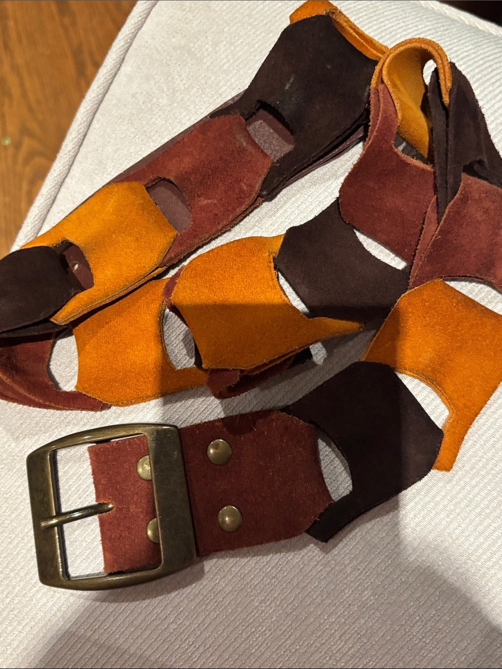 Club Monaco Suede Multi-Panel Belt in Brown & Orange
